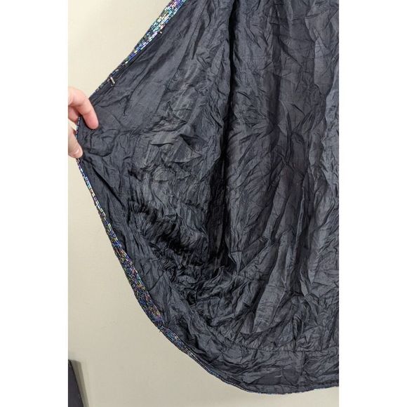 Oilslick rainbow Sequined Beaded long Silk Black Goddess Cardigan Jacket Vintage - Picture 4 of 16